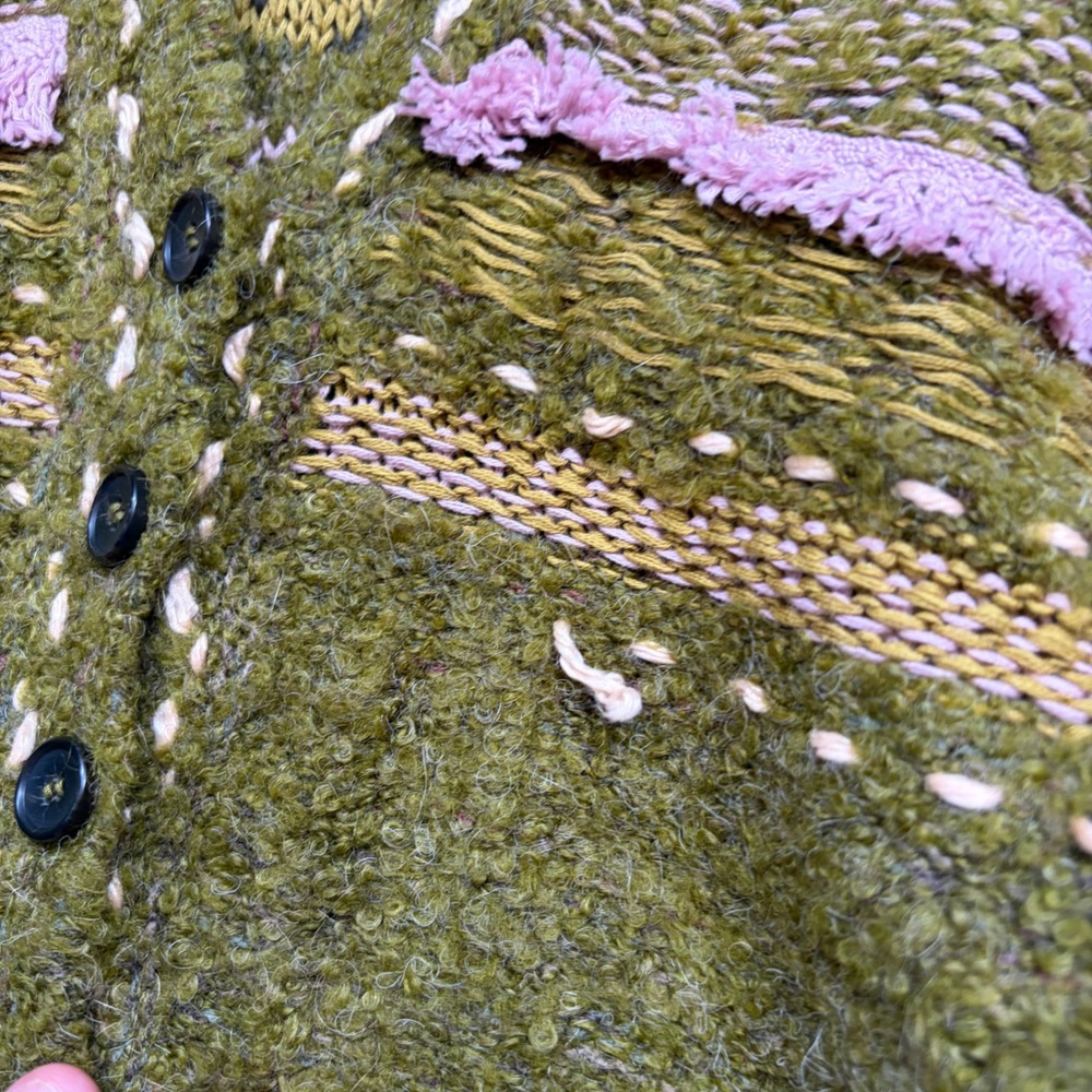 Boho Cottagecore Free People Olive Pink Alpaca Wool Blend Henley Sweater XS - Picture 6 of 8